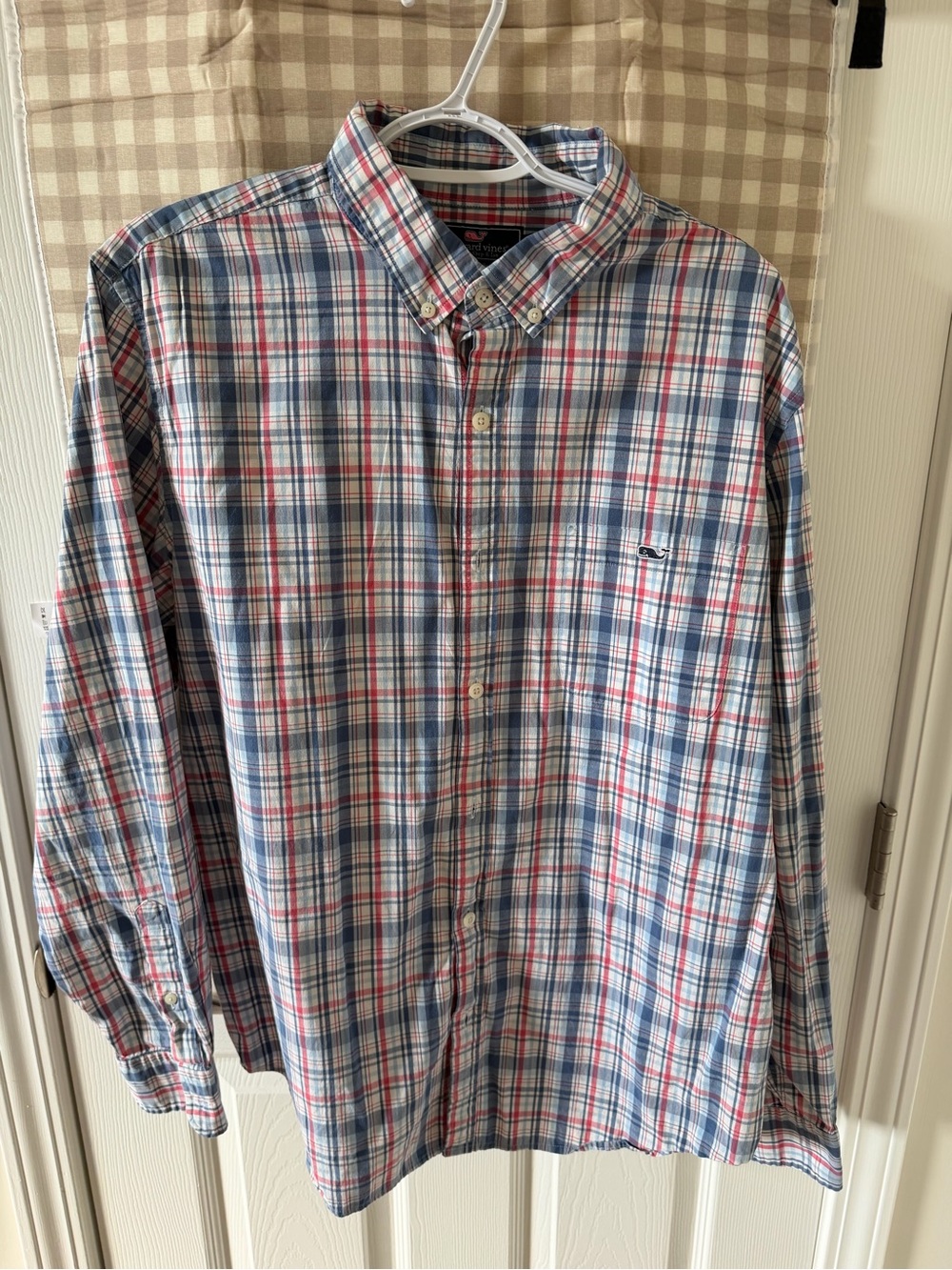 Classic Button-Down Plaid Men's Shirt - Blue & Red